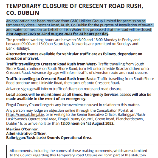 TEMPORARY CLOSURE OF CRESCENT ROAD RUSH-newspaper ad