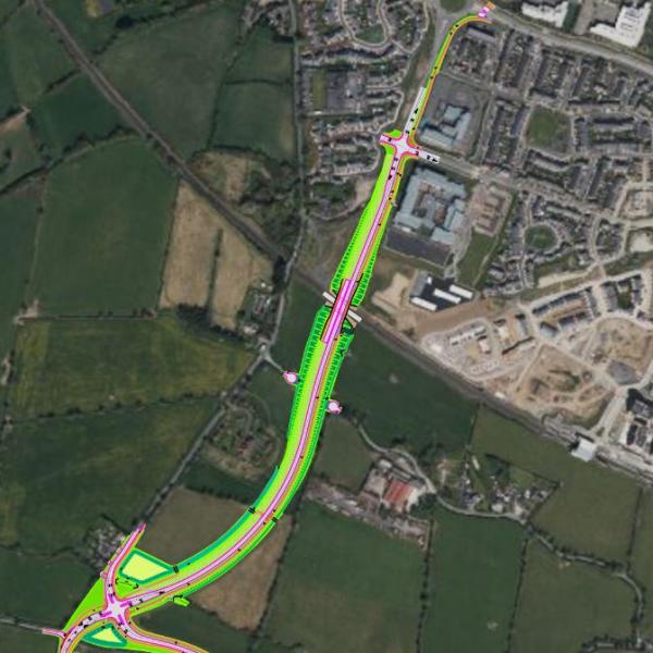 Aerial view of Ongar Barnhill Link Road route