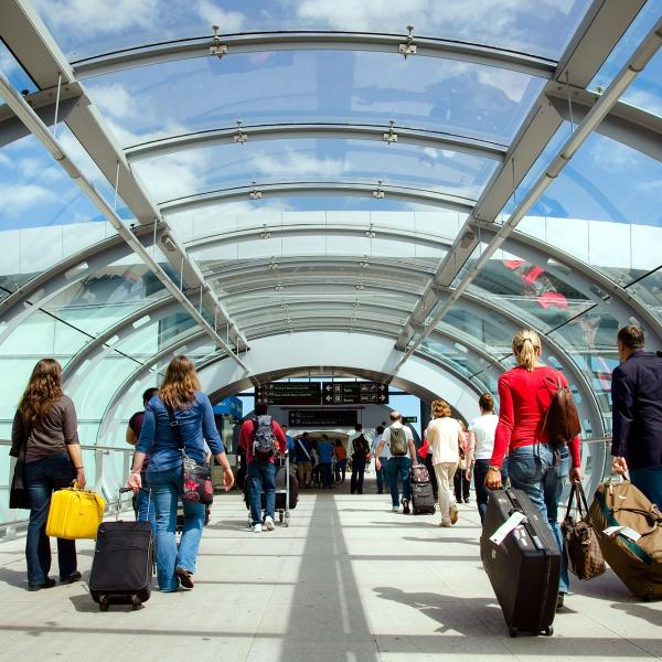 Walkway into Terminal 2 at Dublin Airport