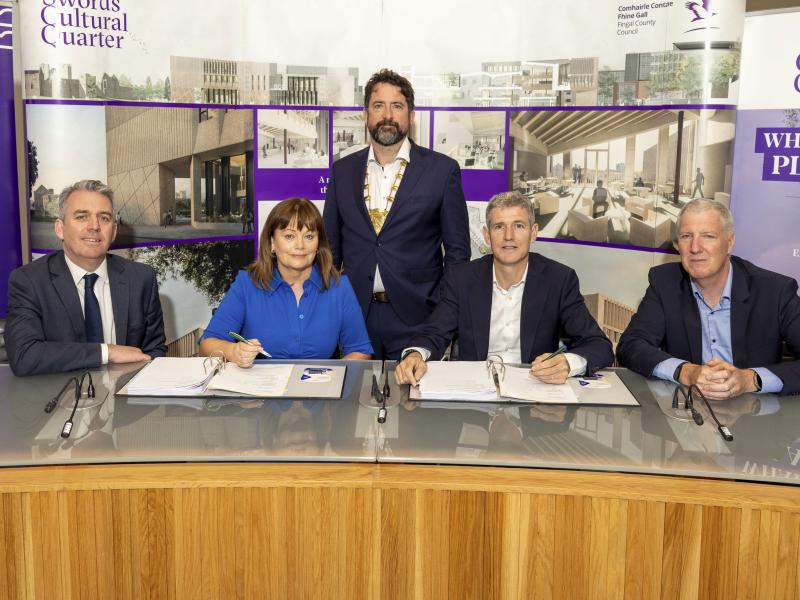 Pictured at the signing of the contracts for the new Swords Cultural Centre were - Front row (from left): John Quinlivan, Director of Economic, Enterprise, Tourism and Cultural Development; AnnMarie Farrelly, Chief Executive, Fingal County Council; Seamus Duggan and David Duggan, Joint Managing Directors, Duggan Brothers (Contractors) Ltd.