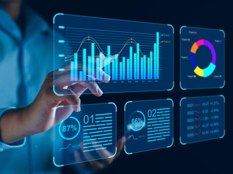 Image of a finger pointing at a graph on a dashboard