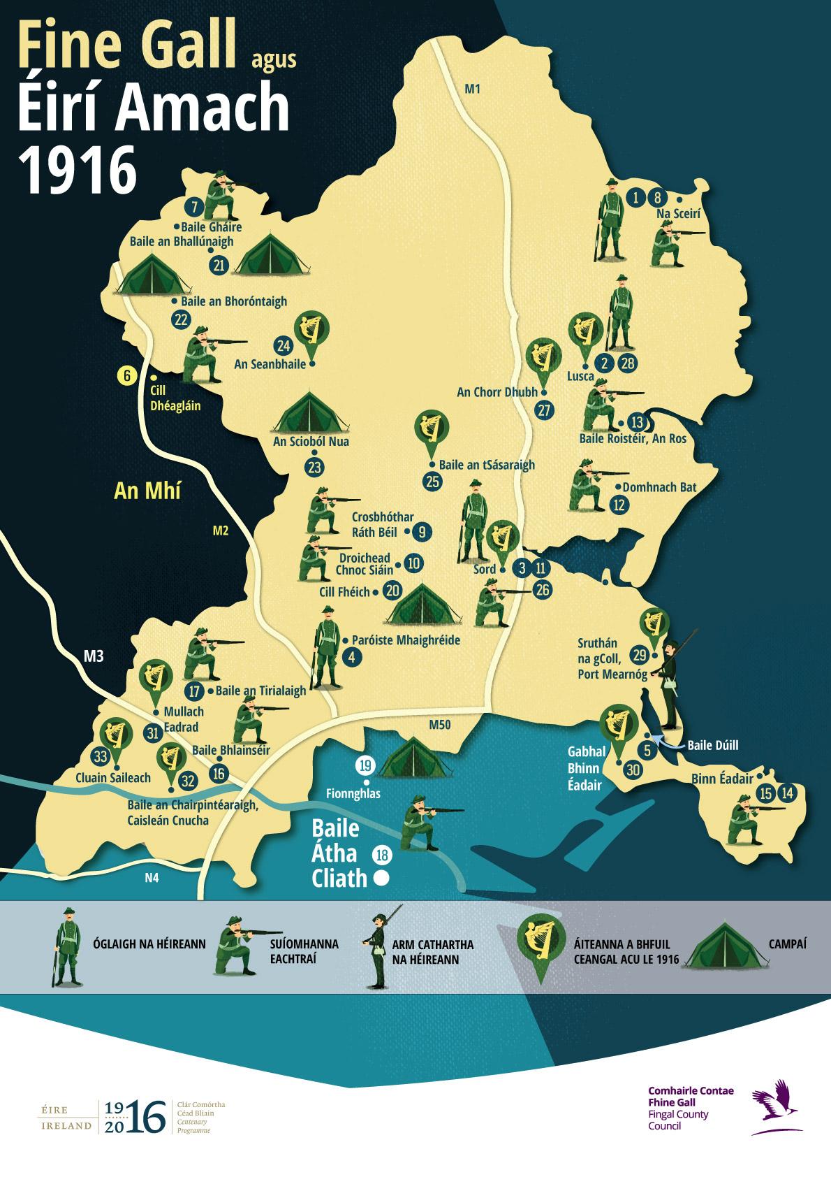 Fingal and 1916 Rising Map Gaeilge