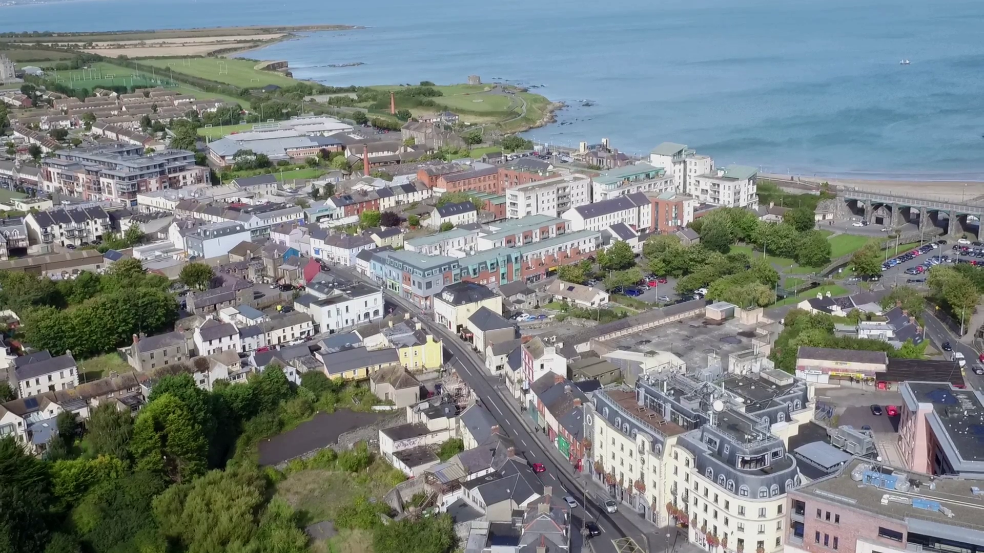Aerial shot of Balbriggan from the south towards the Harbour
