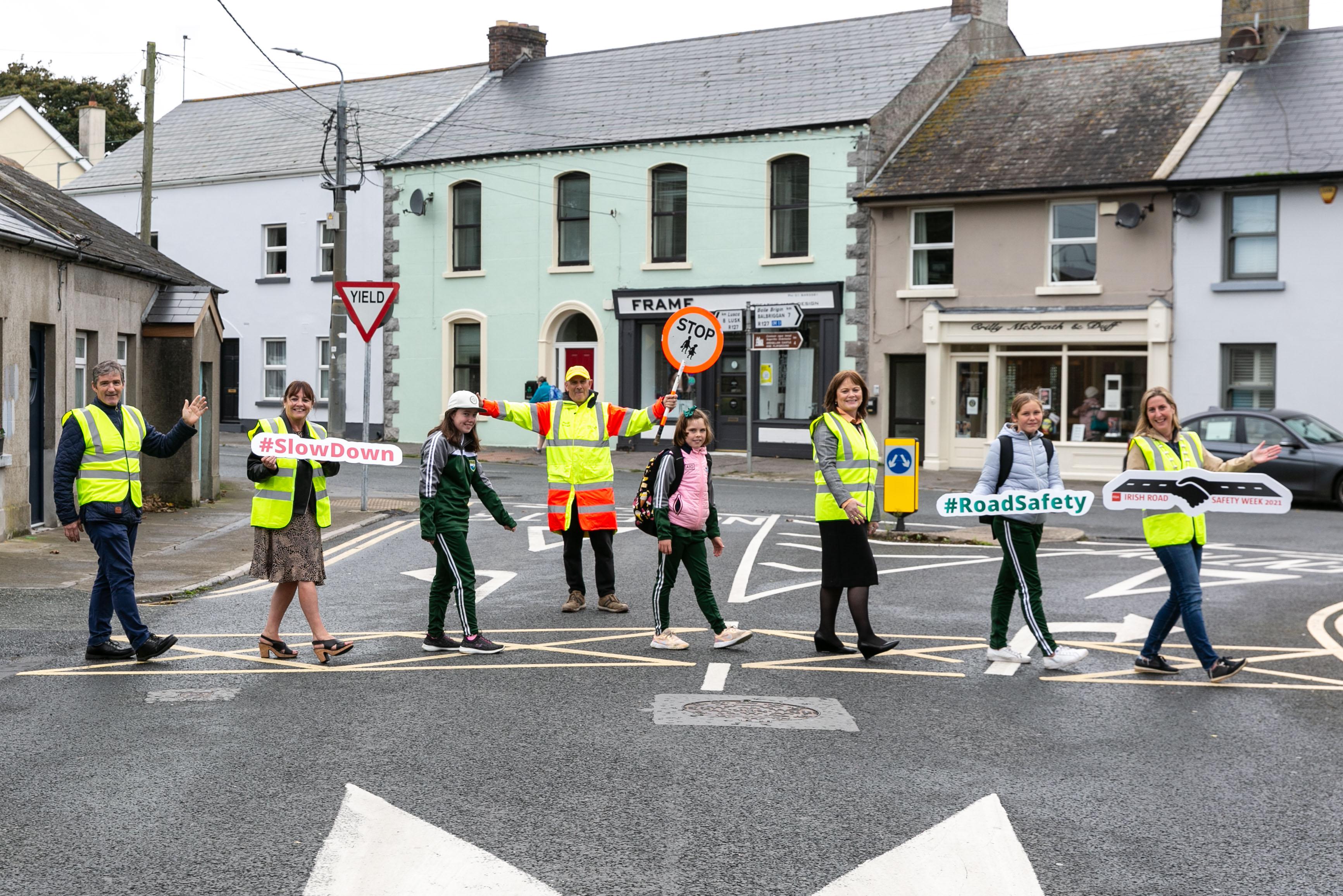 Crossing into road safety led by Mayor Cllr Seána Ó Rodaigh at St Patrick's SNS Skerries