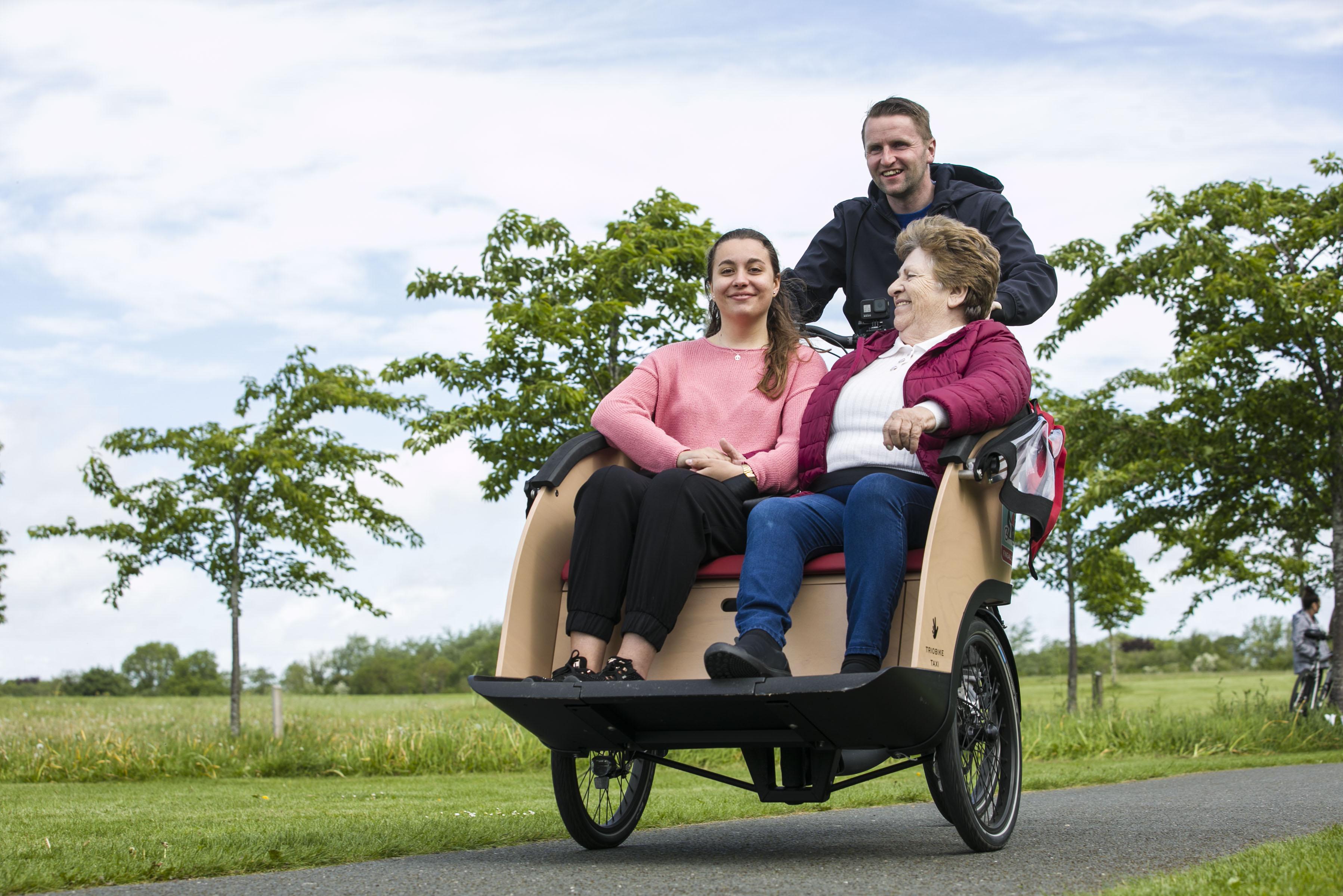 Residents of Marymount Care Home try out a Cycling Without Age trishaw