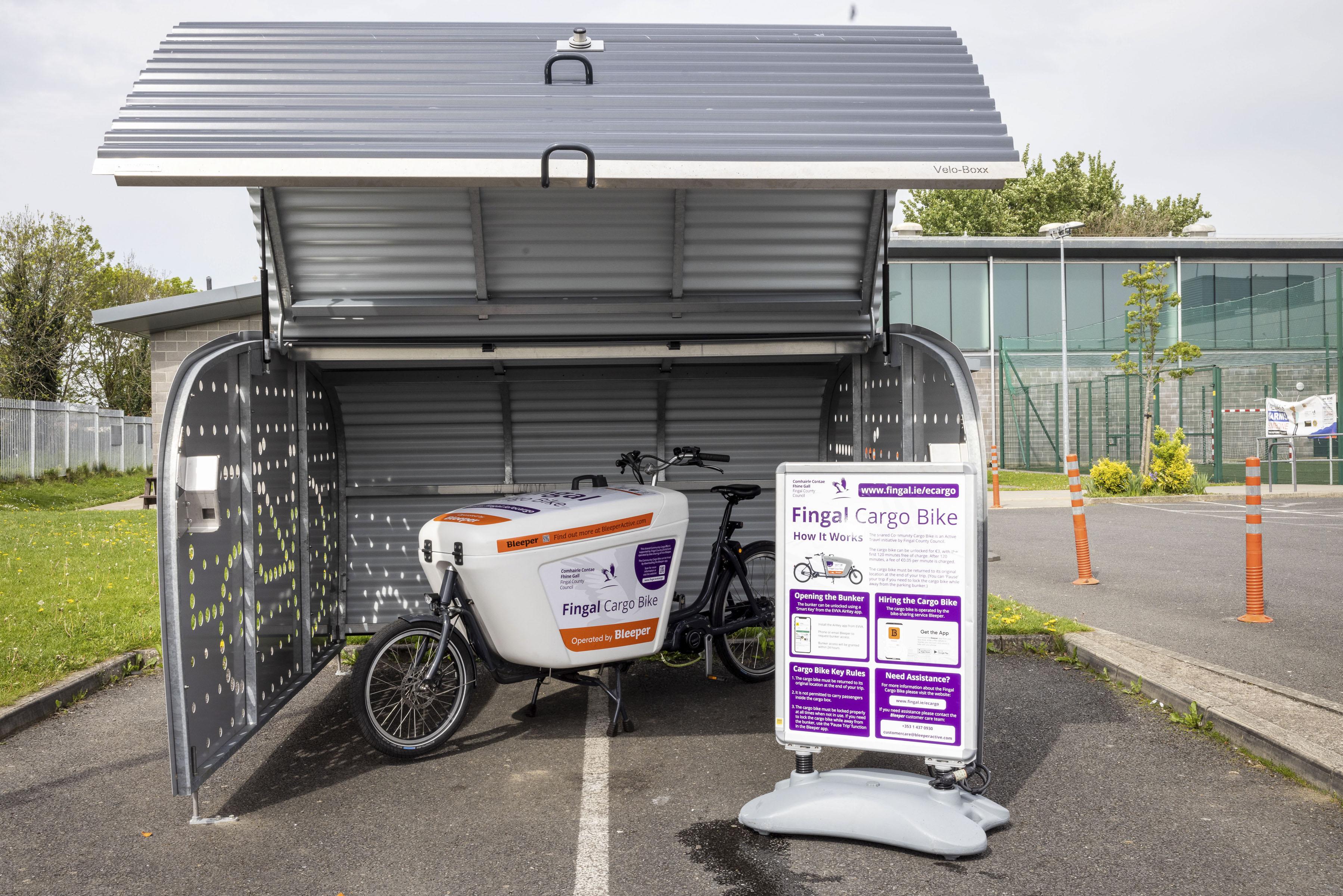 ecargo bike in bunker with door open