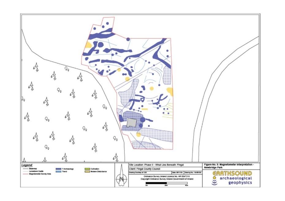 Double enclosure associated with St Colman. Geophysical Survey results by Earthsound Ltd.