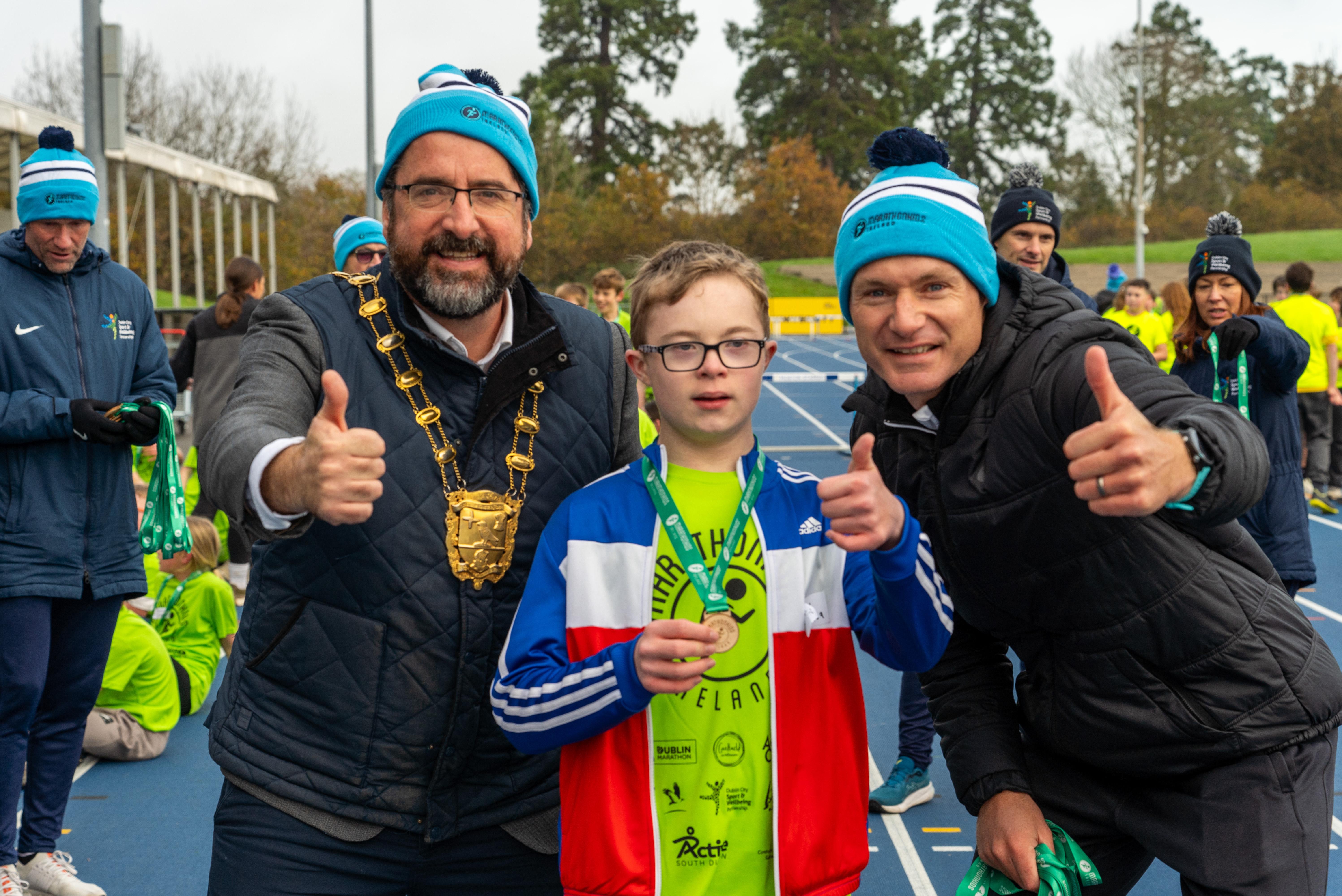 Cllr. Brain McDonagh with David Gillick and Marathonkid Paricipant