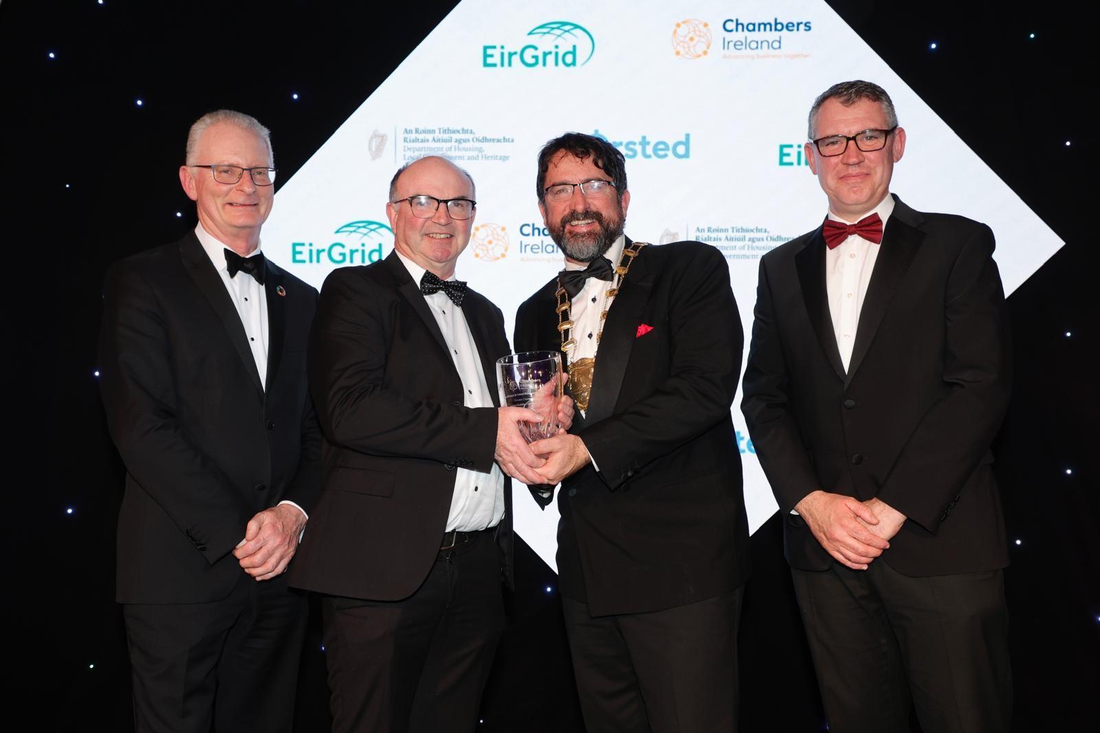 Mayor of Fingal Cllr Brian McDongah and Senior Parks Officer Kevin Halpenny accept the Climate Action Award